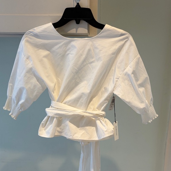 Babaton The Nardier White Wrap Short Sleeve Blouse - Picture 3 of 4